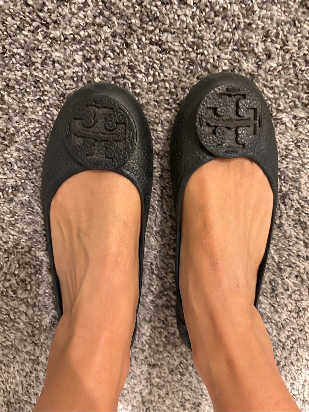 Tory Burch Black Leather Logo Ballet Flats - Picture 7 of 7